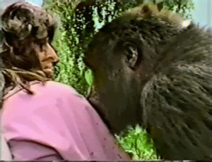 Evelyn with a Mountain gorilla